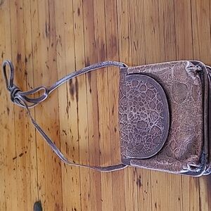 VINTAGE BROWN LINED LEATHER BARGANZA SMALL TWO POCKET CROSSOVER PURSE
